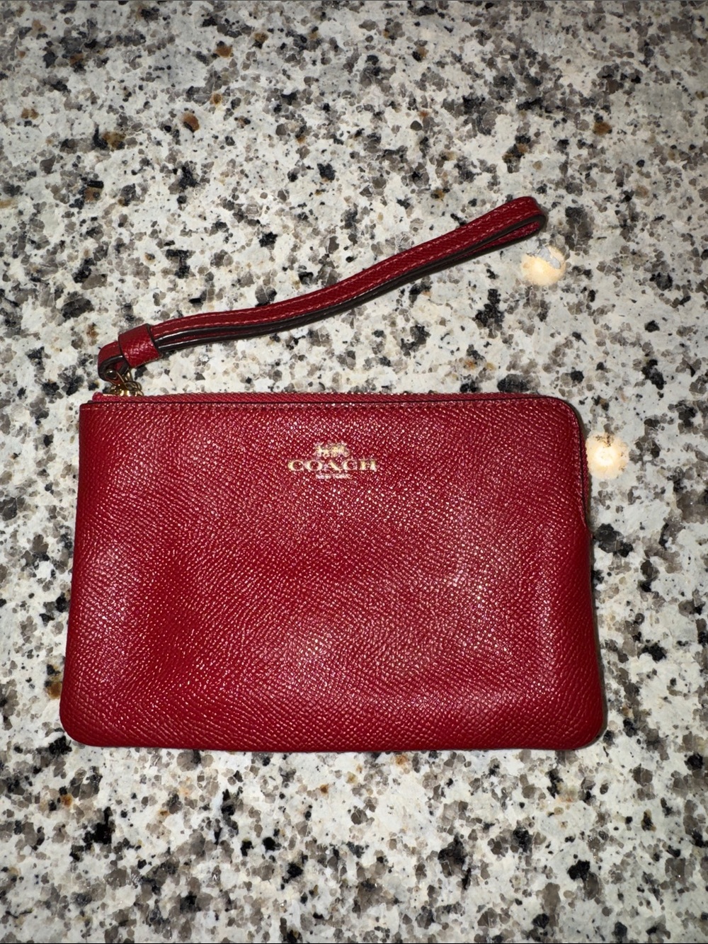 Coach Red Leather Wristlet with Gold Logo